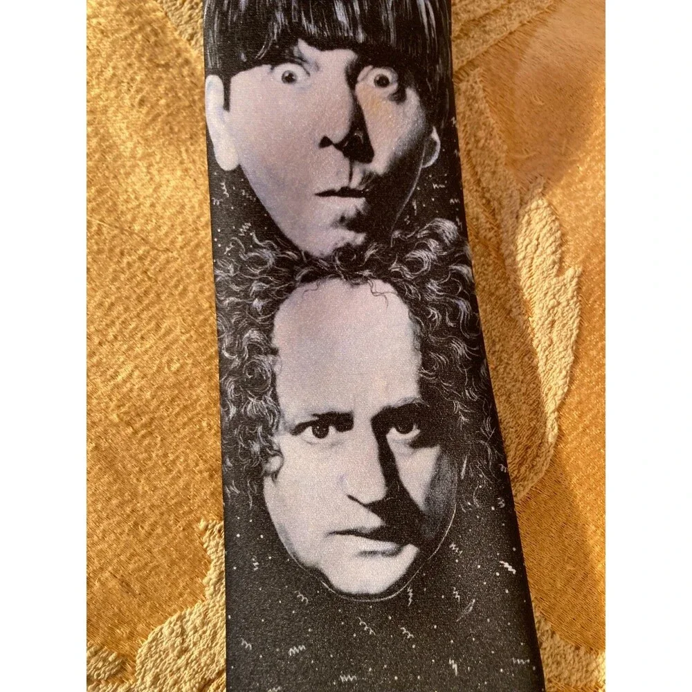Vintage 90s Tie 1990s Three Stooges Larry Moe Curly Black & White Funny Necktie